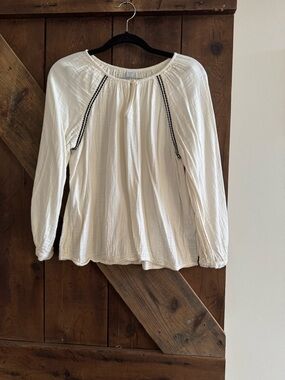 Old Navy Cream Peasant Blouse with Black Stitching